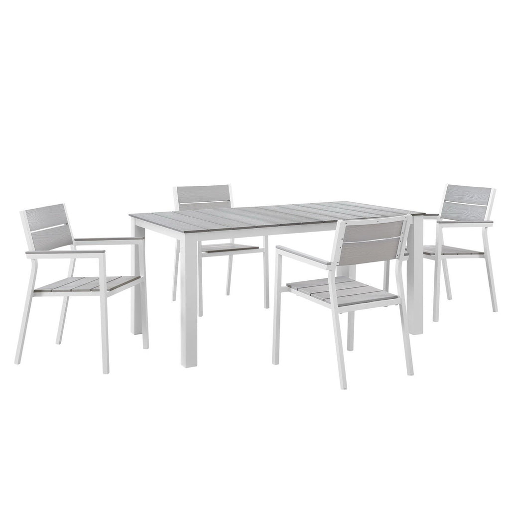 Maine 5 Piece Outdoor Patio Dining Set - White Light Gray (EEI-1747-WHI-LGR-SET)