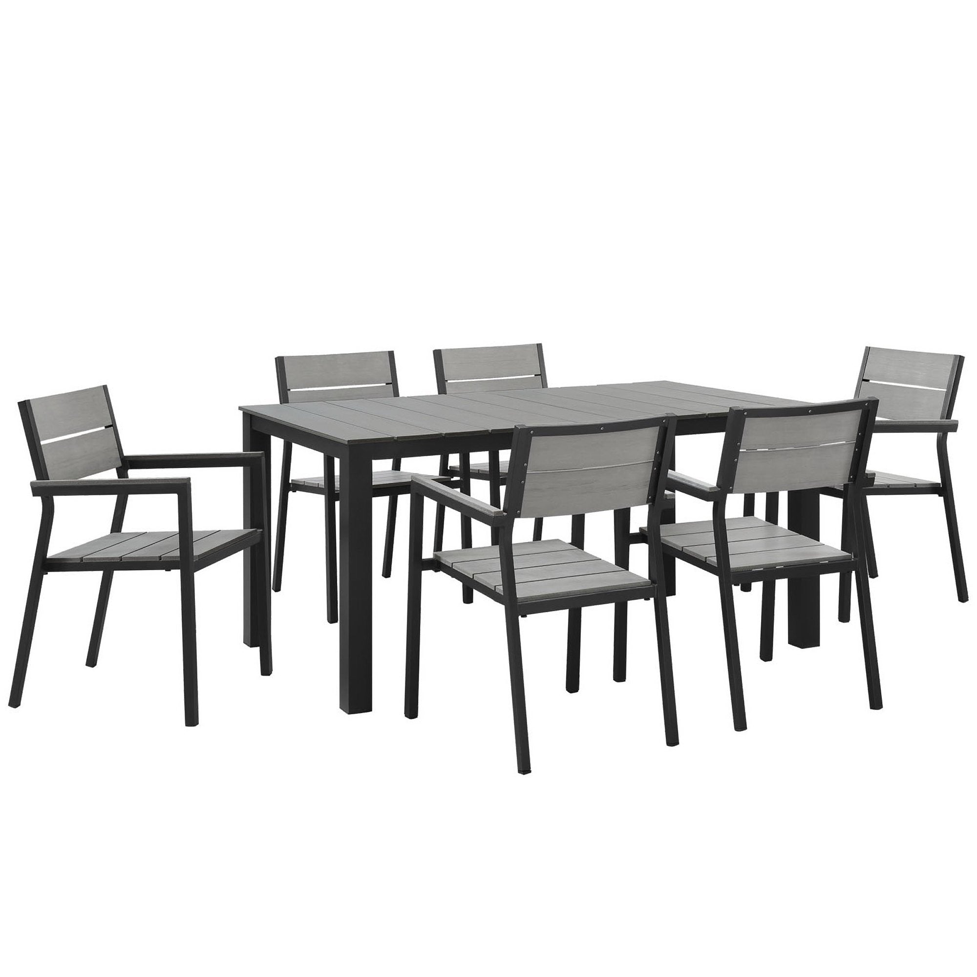 Maine 7 Piece Outdoor Patio Dining Set - Brown Gray (EEI-1749-BRN-GRY-SET)