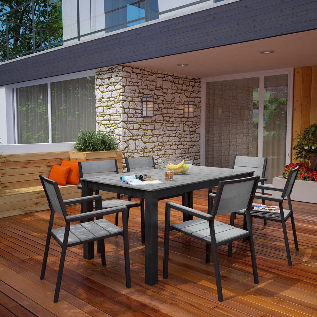 Maine 7 Piece Outdoor Patio Dining Set - Brown Gray (EEI-1749-BRN-GRY-SET)