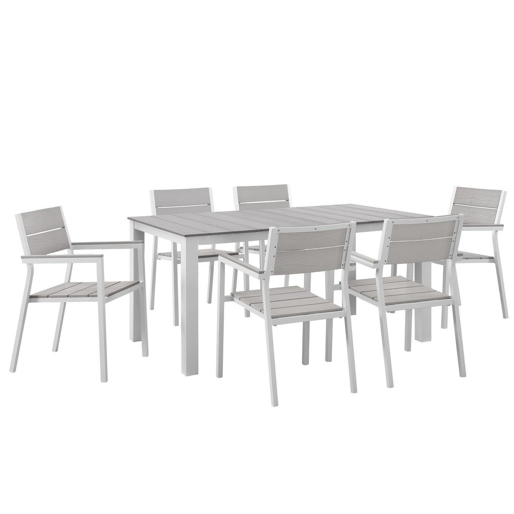 Maine 7 Piece Outdoor Patio Dining Set - White Light Gray (EEI-1749-WHI-LGR-SET)