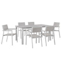 Maine 7 Piece Outdoor Patio Dining Set - White Light Gray (EEI-1749-WHI-LGR-SET)