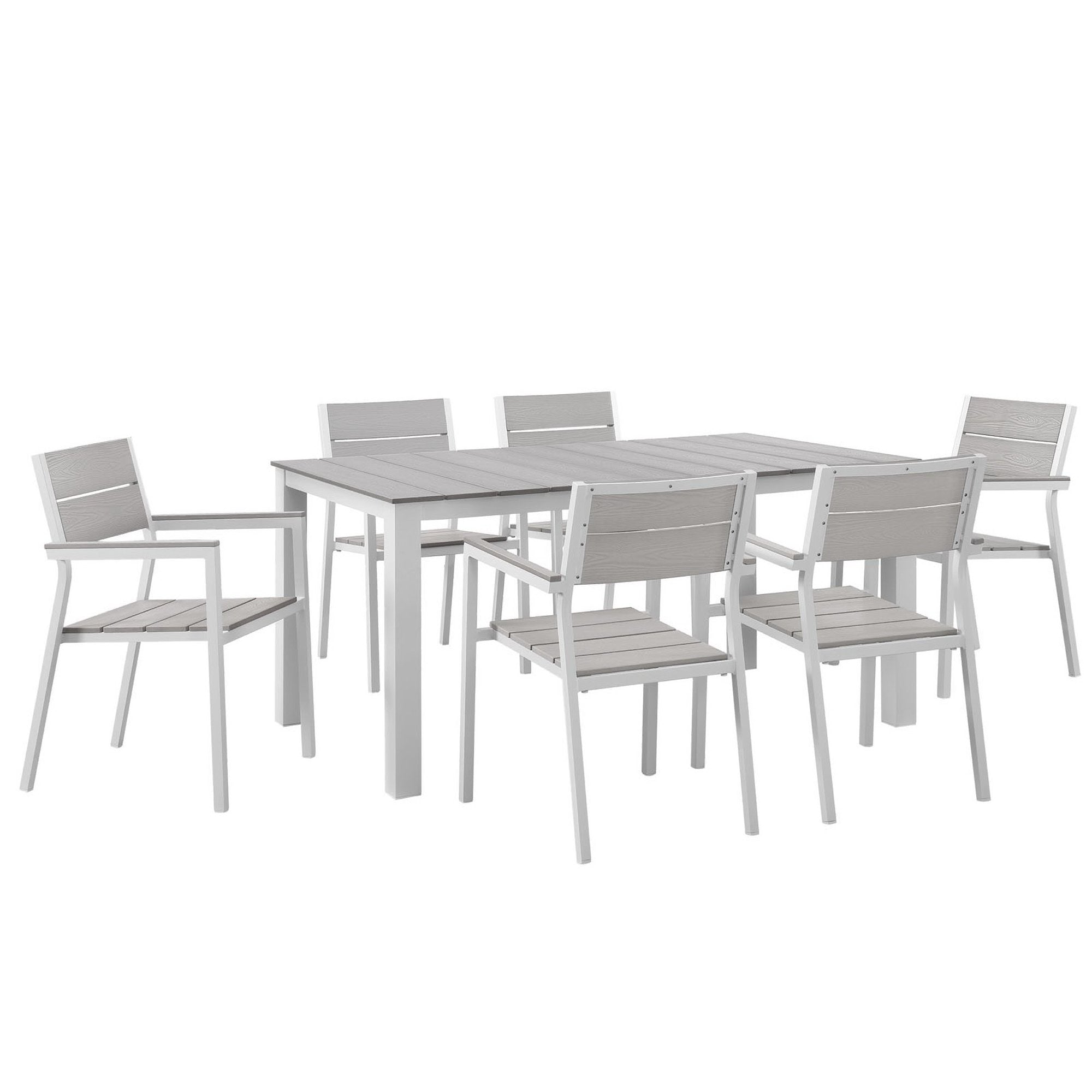 Maine 7 Piece Outdoor Patio Dining Set - White Light Gray (EEI-1749-WHI-LGR-SET)