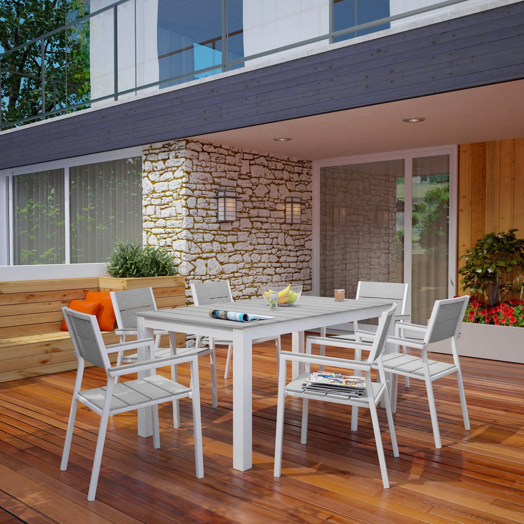 Maine 7 Piece Outdoor Patio Dining Set - White Light Gray (EEI-1749-WHI-LGR-SET)