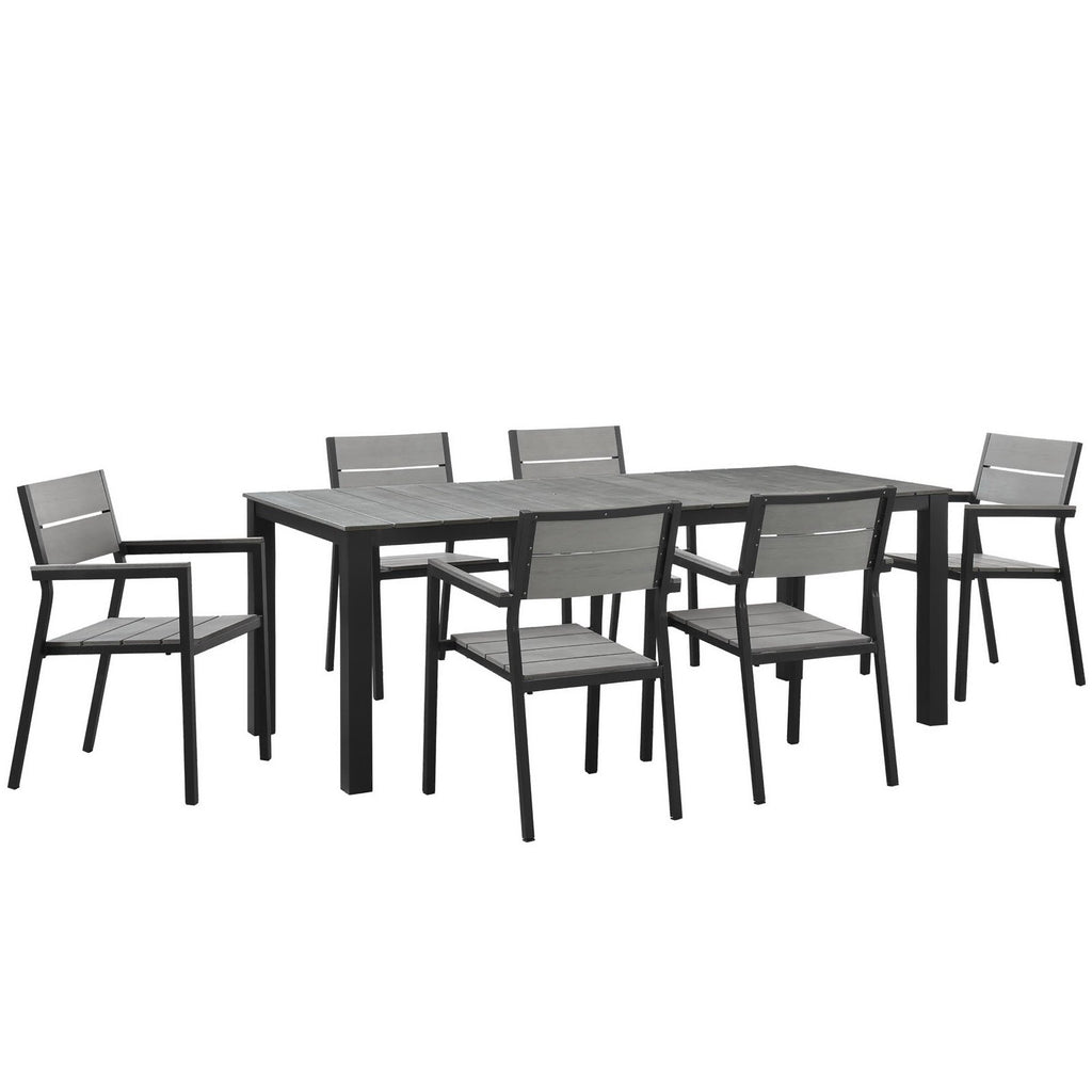 Maine 7 Piece Outdoor Patio Dining Set - Brown Gray (EEI-1751-BRN-GRY-SET)