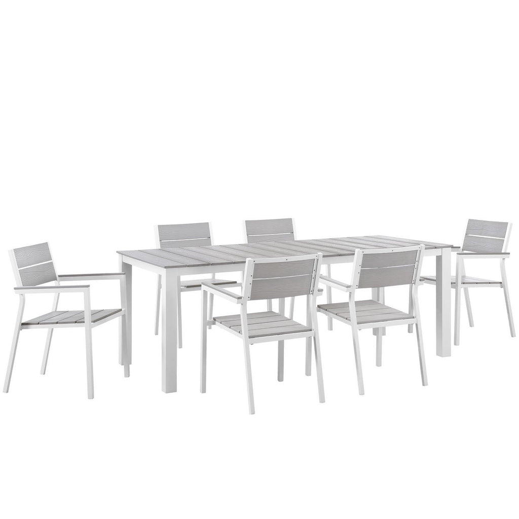 Maine 7 Piece Outdoor Patio Dining Set - White Light Gray (EEI-1751-WHI-LGR-SET)