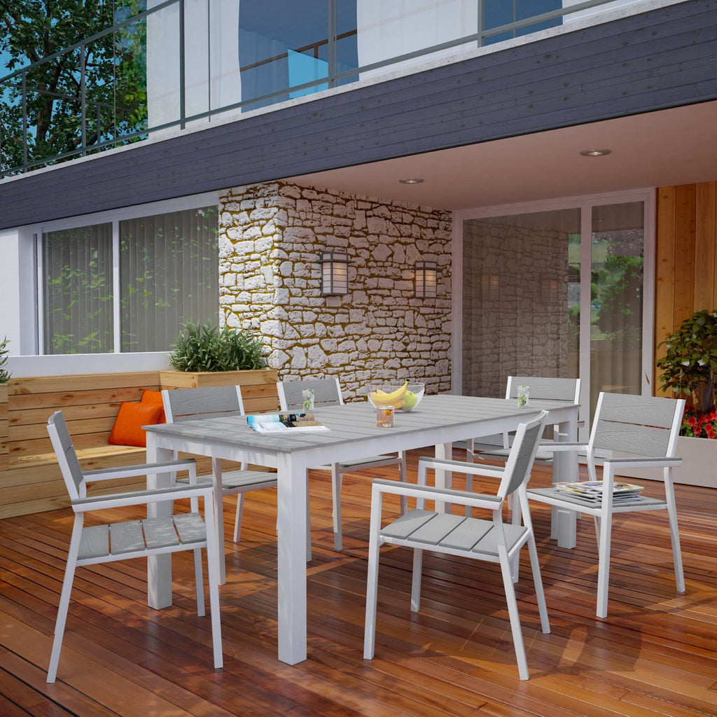 Maine 7 Piece Outdoor Patio Dining Set - White Light Gray (EEI-1751-WHI-LGR-SET)