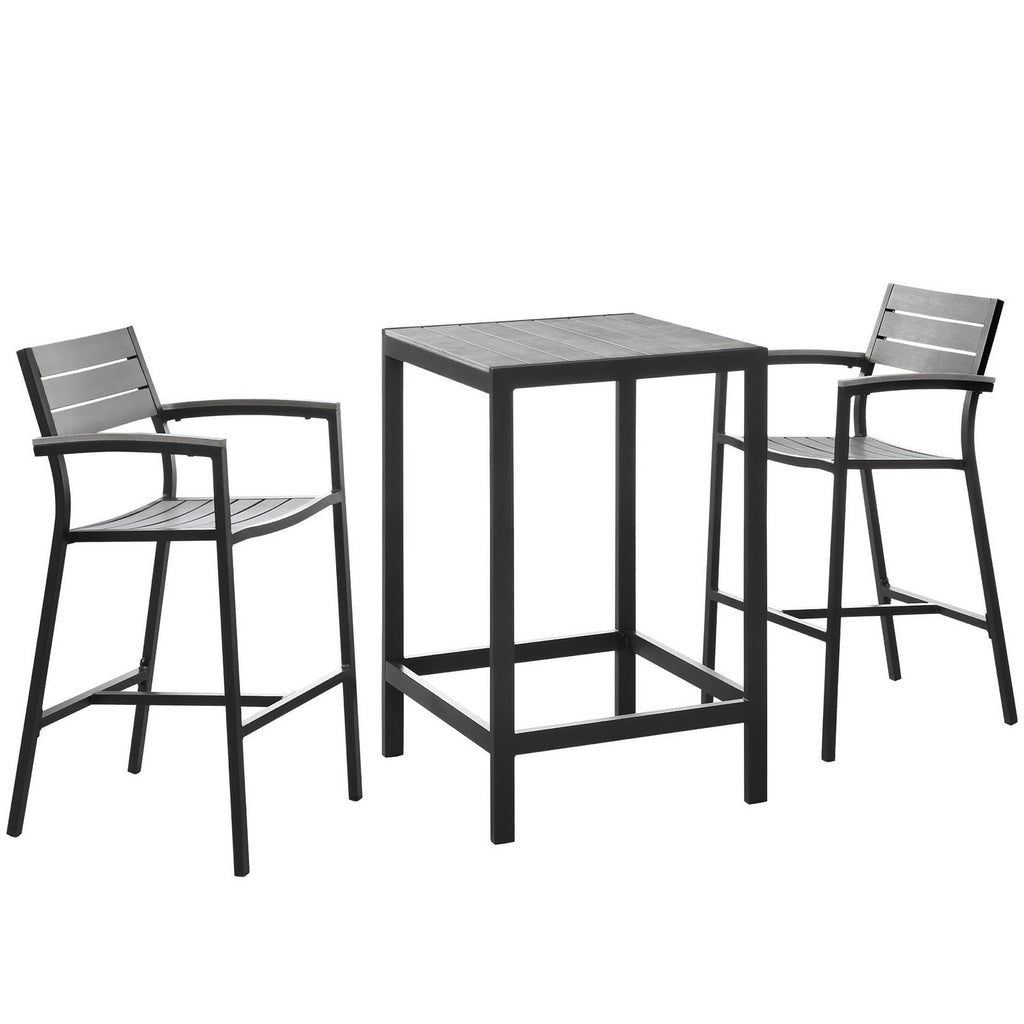 Maine 3 Piece Outdoor Patio Dining Set - Brown Gray (2 Bar Stools, Bar Table)