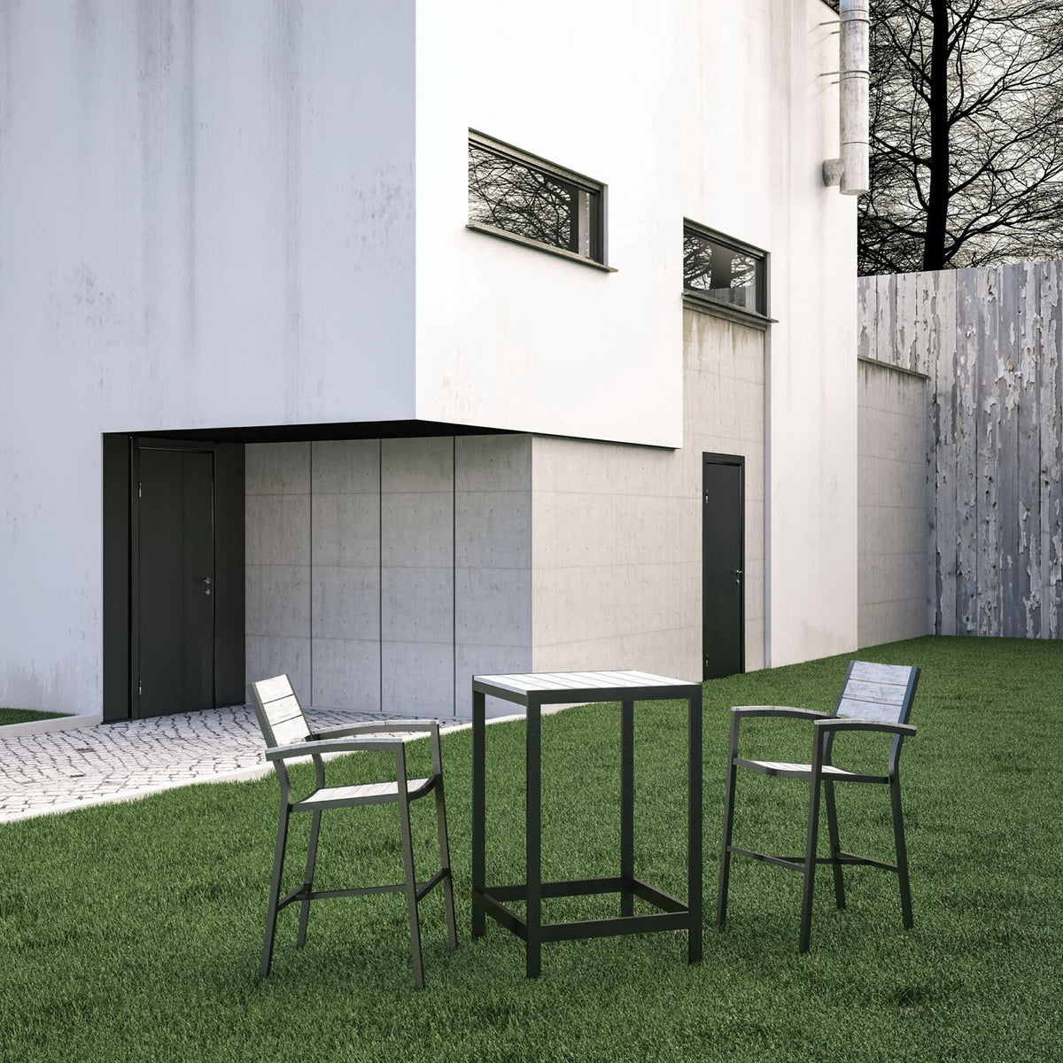 Maine 3 Piece Outdoor Patio Dining Set - Brown Gray (2 Bar Stools, Bar Table)