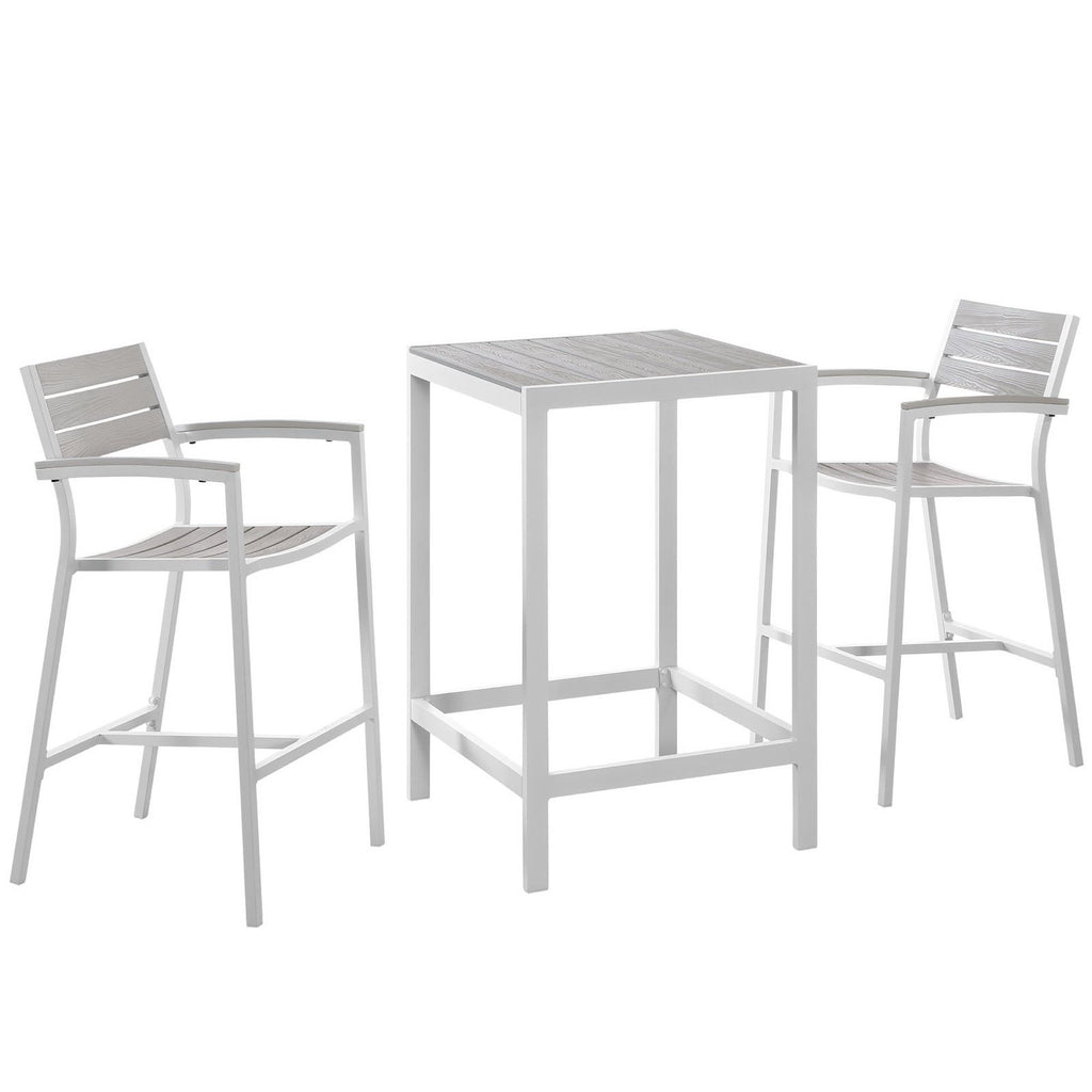 Maine 3 Piece Outdoor Patio Dining Set - White Light Gray (2 Bar Stools, Bar Table)