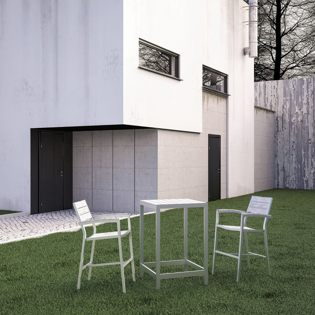Maine 3 Piece Outdoor Patio Dining Set - White Light Gray (2 Bar Stools, Bar Table)