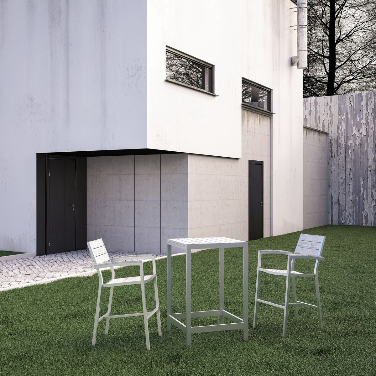 Maine 3 Piece Outdoor Patio Dining Set - White Light Gray (2 Bar Stools, Bar Table)