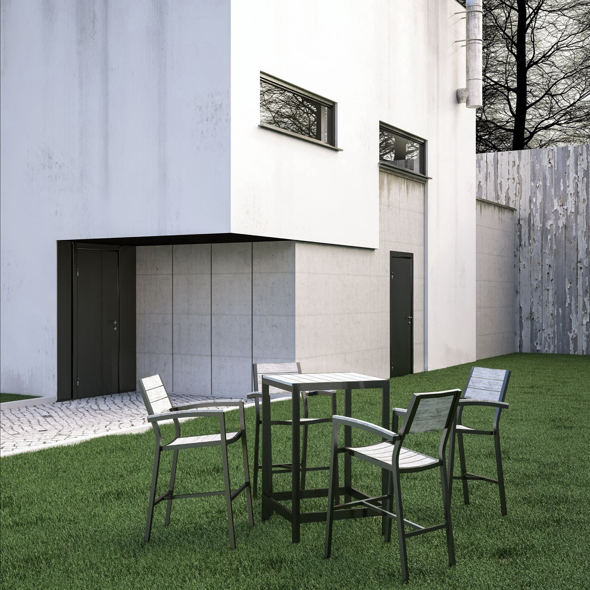 Maine 5 Piece Outdoor Patio Bar Set - Brown Gray