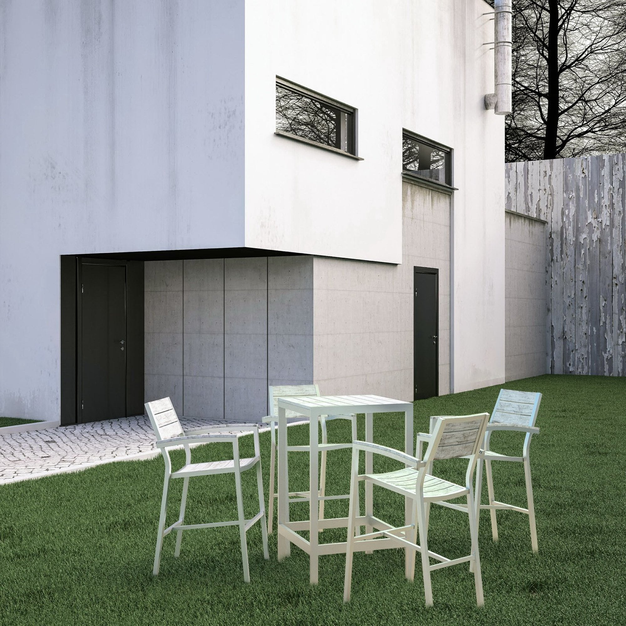 Maine 5 Piece Outdoor Patio Bar Set - White Light Gray