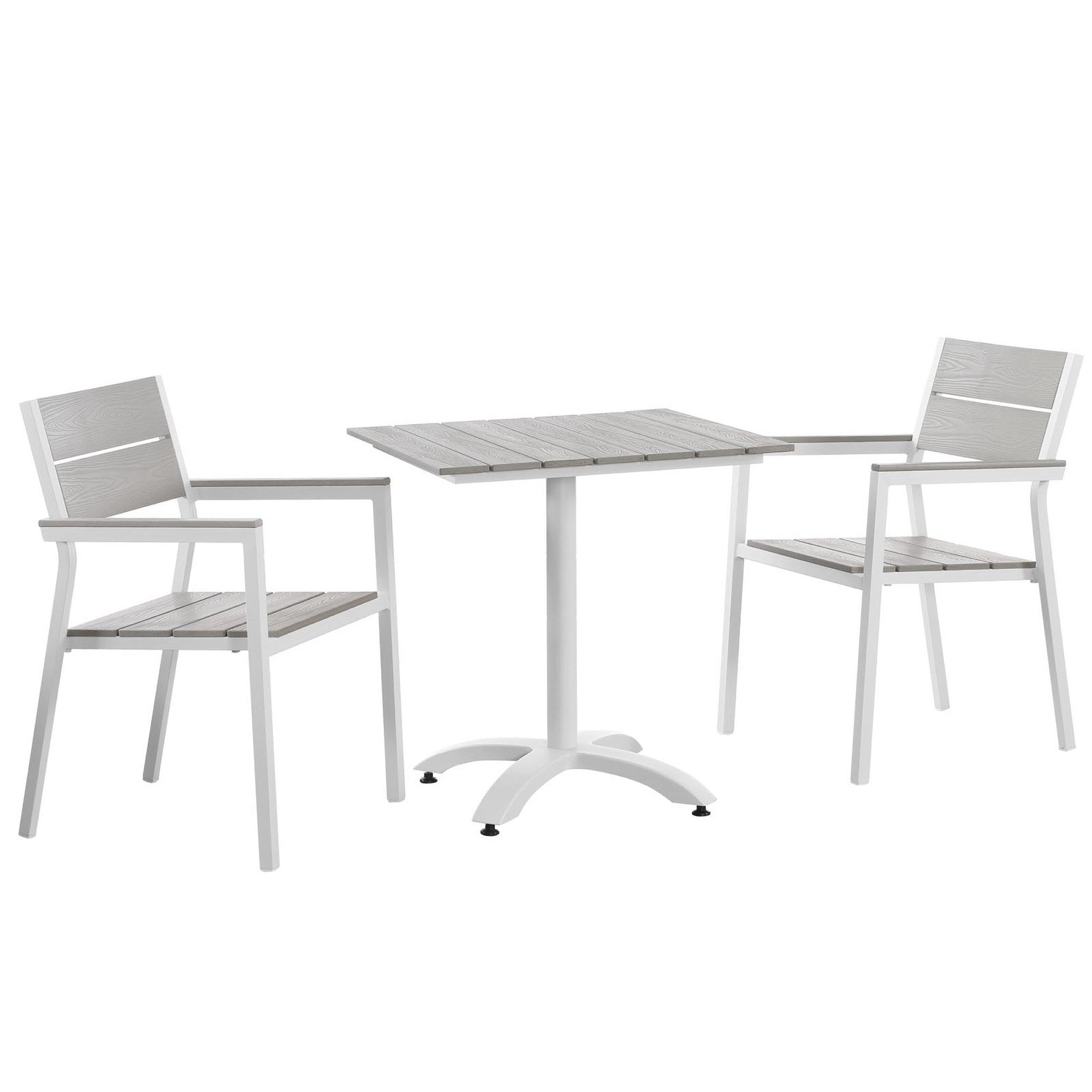 Maine 3 Piece Outdoor Patio Dining Set - White Light Gray (Dining Table, 2 Dining Armchairs)
