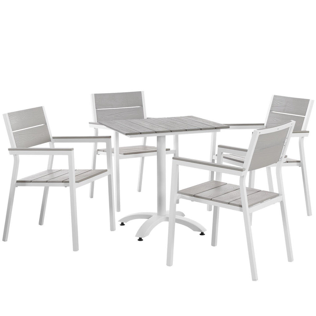Maine 5 Piece Outdoor Patio Dining Set - White Light Gray (EEI-1761-WHI-LGR-SET)