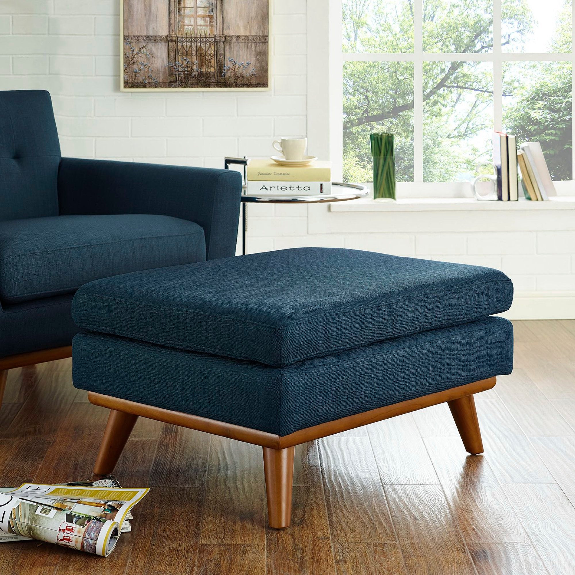 Engage Upholstered Fabric Ottoman - Azure