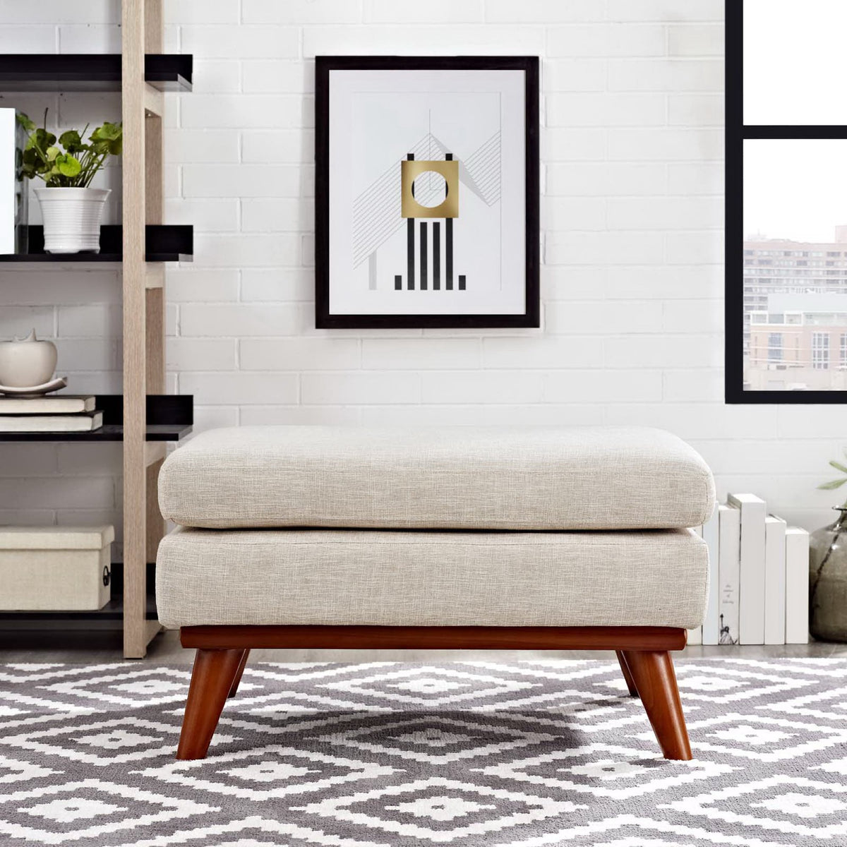 Engage Upholstered Fabric Ottoman - Beige