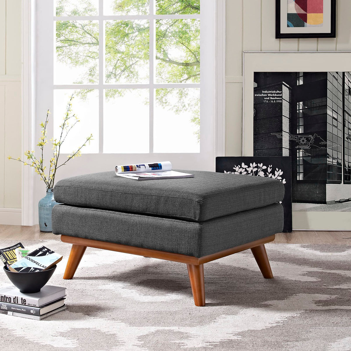 Engage Upholstered Fabric Ottoman - Gray