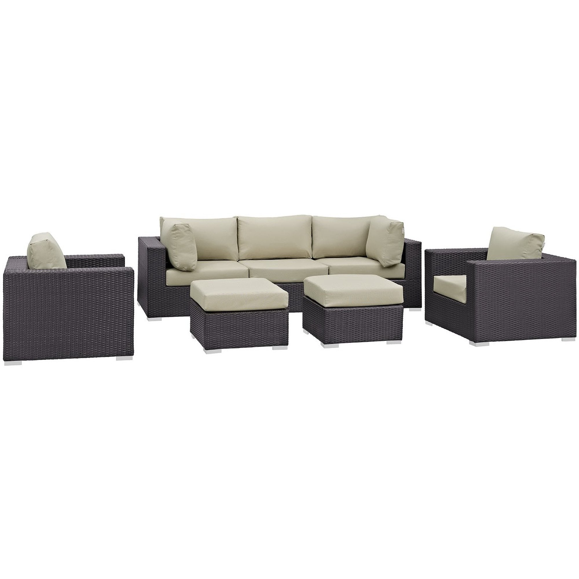 Gather 7 Piece Outdoor Patio Sectional Set - Espresso Beige
