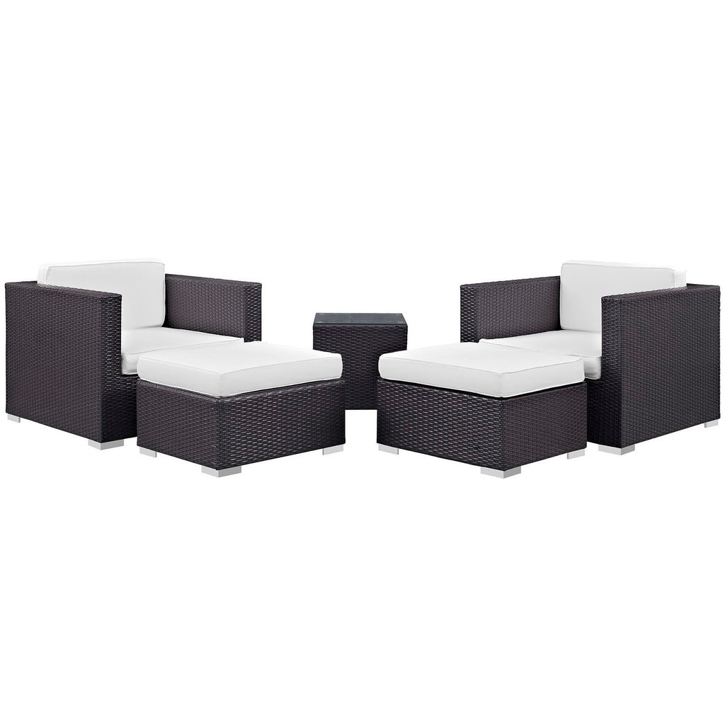 Convene 5 Piece Outdoor Patio Sectional Set - Espresso White (EEI-1809-EXP-WHI-SET)