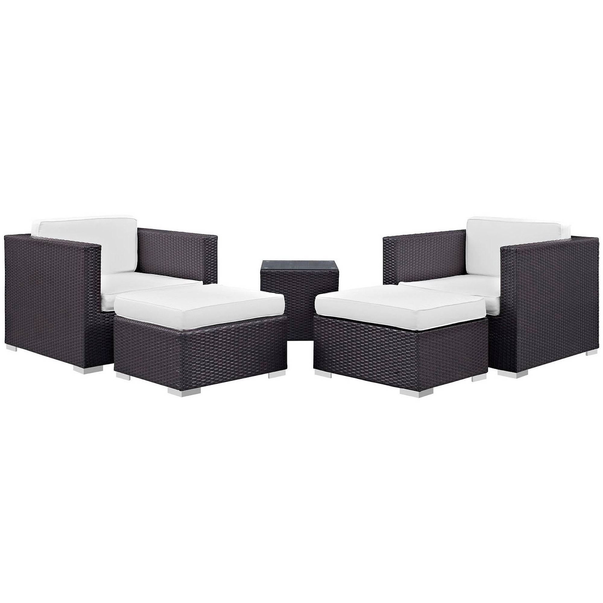 Convene 5 Piece Outdoor Patio Sectional Set - Espresso White (EEI-1809-EXP-WHI-SET)