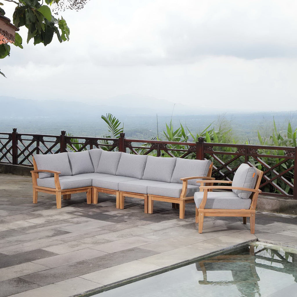 Marina 6 Piece Outdoor Patio Teak Set - Natural Gray (Armchair, Corner Sofa, Left-Arm Sofa, 2 Sofas, Right-Arm Sofa)