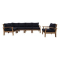 Marina 6 Piece Outdoor Patio Teak Set - Natural Navy (Armchair, Corner Sofa, Left-Arm Sofa, 2 Sofas, Right-Arm Sofa)
