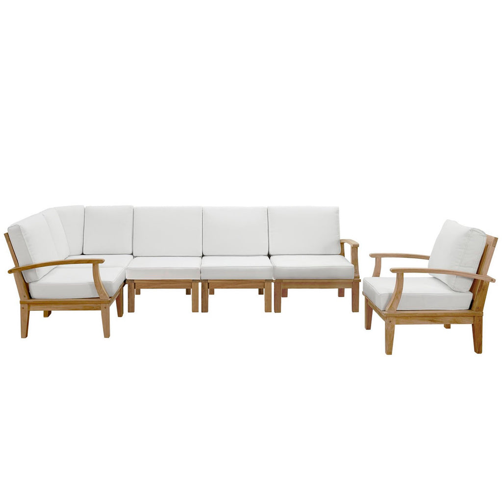 Marina 6 Piece Outdoor Patio Teak Set - Natural White (Armchair, Corner Sofa, Left-Arm Sofa, 2 Sofas, Right-Arm Sofa)