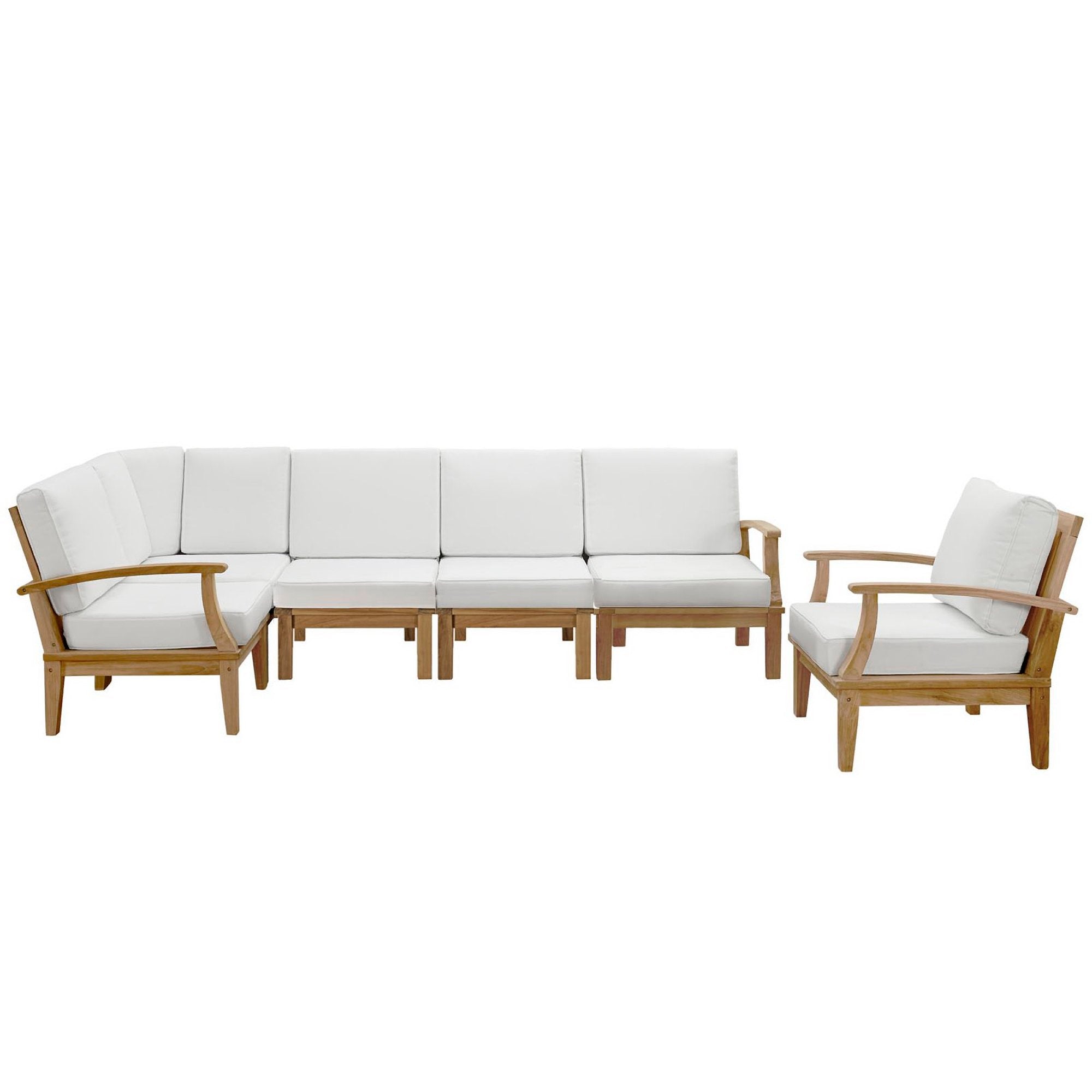Marina 6 Piece Outdoor Patio Teak Set - Natural White (Armchair, Corner Sofa, Left-Arm Sofa, 2 Sofas, Right-Arm Sofa)