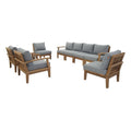 Marina 8 Piece Outdoor Patio Teak Set - Natural Gray (2 Armchairs, Left-Arm Sofa, 4 Sofas, Right-Arm Sofa)