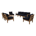 Marina 8 Piece Outdoor Patio Teak Set - Natural Navy (2 Armchairs, Left-Arm Sofa, 4 Sofas, Right-Arm Sofa)