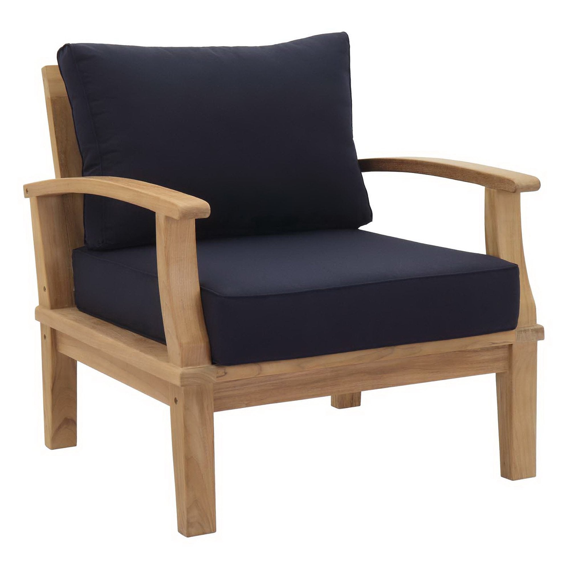 Marina 8 Piece Outdoor Patio Teak Set - Natural Navy (2 Armchairs, Left-Arm Sofa, 4 Sofas, Right-Arm Sofa)