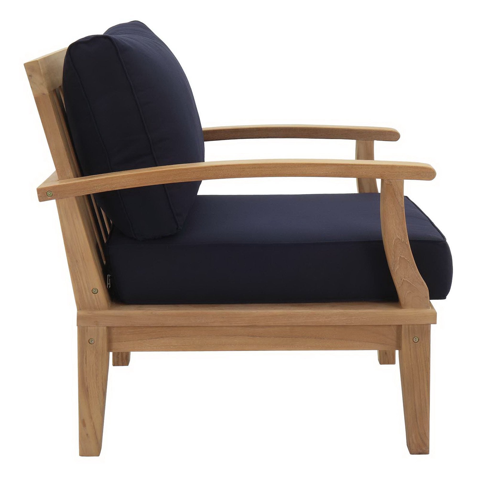 Marina 8 Piece Outdoor Patio Teak Set - Natural Navy (2 Armchairs, Left-Arm Sofa, 4 Sofas, Right-Arm Sofa)
