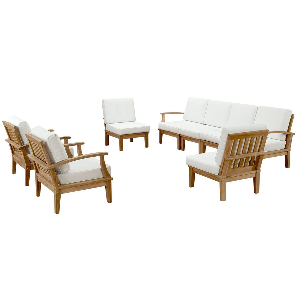Marina 8 Piece Outdoor Patio Teak Set - Natural White (2 Armchairs, Left-Arm Sofa, 4 Sofas, Right-Arm Sofa)
