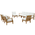 Marina 8 Piece Outdoor Patio Teak Set - Natural White (2 Armchairs, Left-Arm Sofa, 4 Sofas, Right-Arm Sofa)
