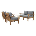 Marina 4 Piece Outdoor Patio Teak Set - Natural Gray (2 Armchairs, Left-Arm Sofa, Right-Arm Sofa)