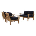 Marina 4 Piece Outdoor Patio Teak Set - Natural Navy (2 Armchairs, Left-Arm Sofa, Right-Arm Sofa)