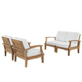 Marina 4 Piece Outdoor Patio Teak Set - Natural White (2 Armchairs, Left-Arm Sofa, Right-Arm Sofa)