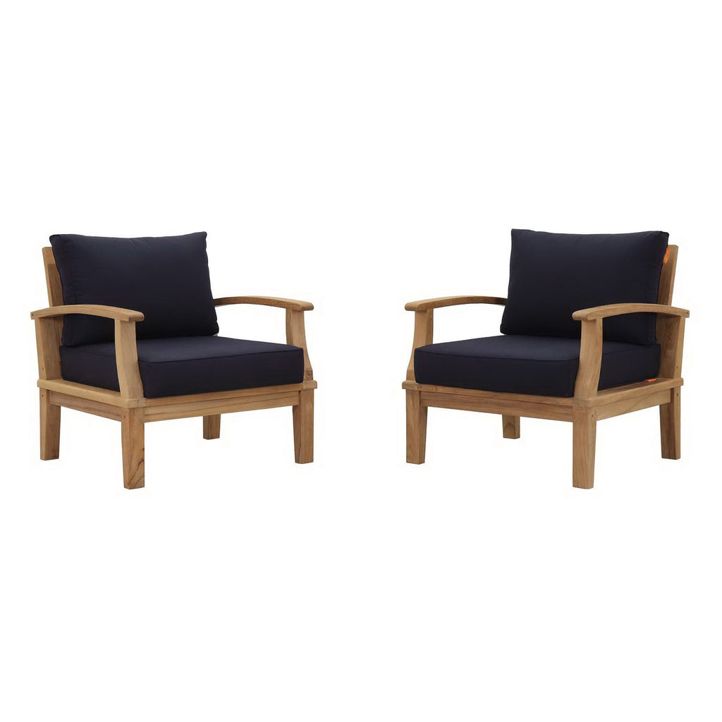 Marina 2 Piece Outdoor Patio Teak Set - Natural Navy (2 Armchairs)