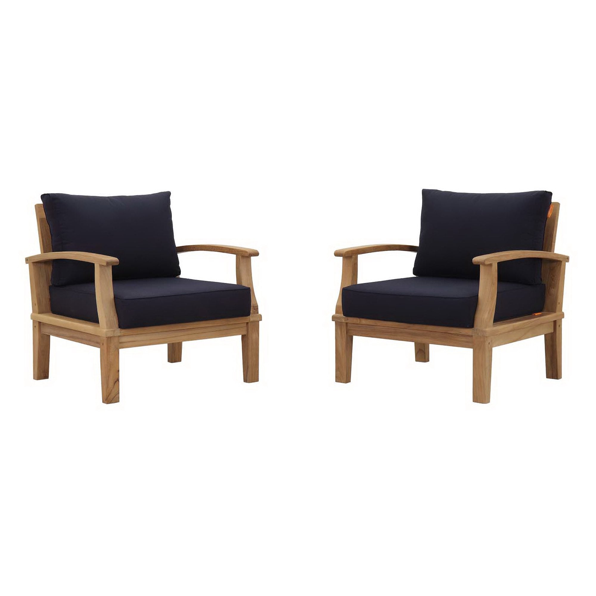 Marina 2 Piece Outdoor Patio Teak Set - Natural Navy (2 Armchairs)