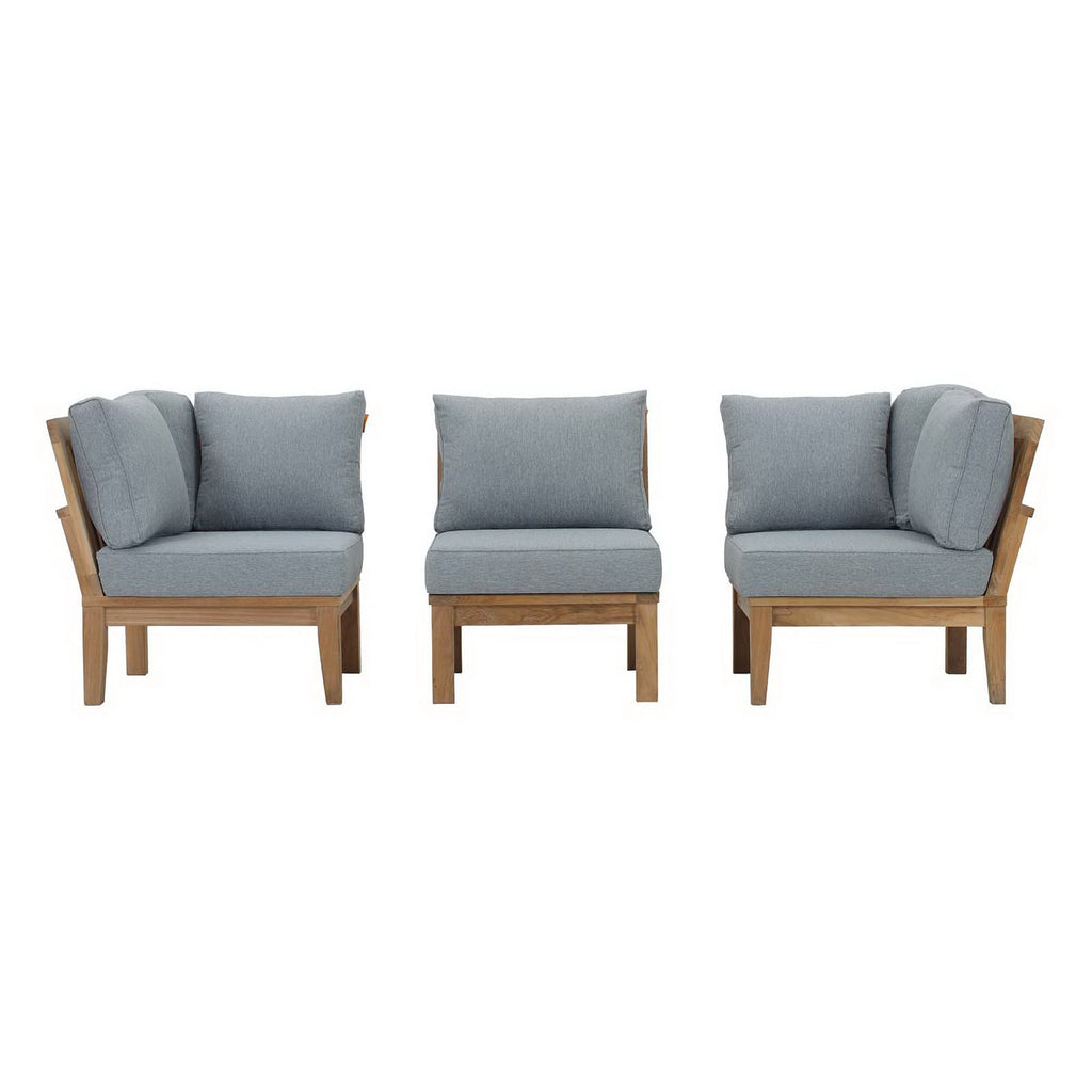 Marina 3 Piece Outdoor Patio Teak Set - Natural Gray (2 Corner Sofas, Sofa)
