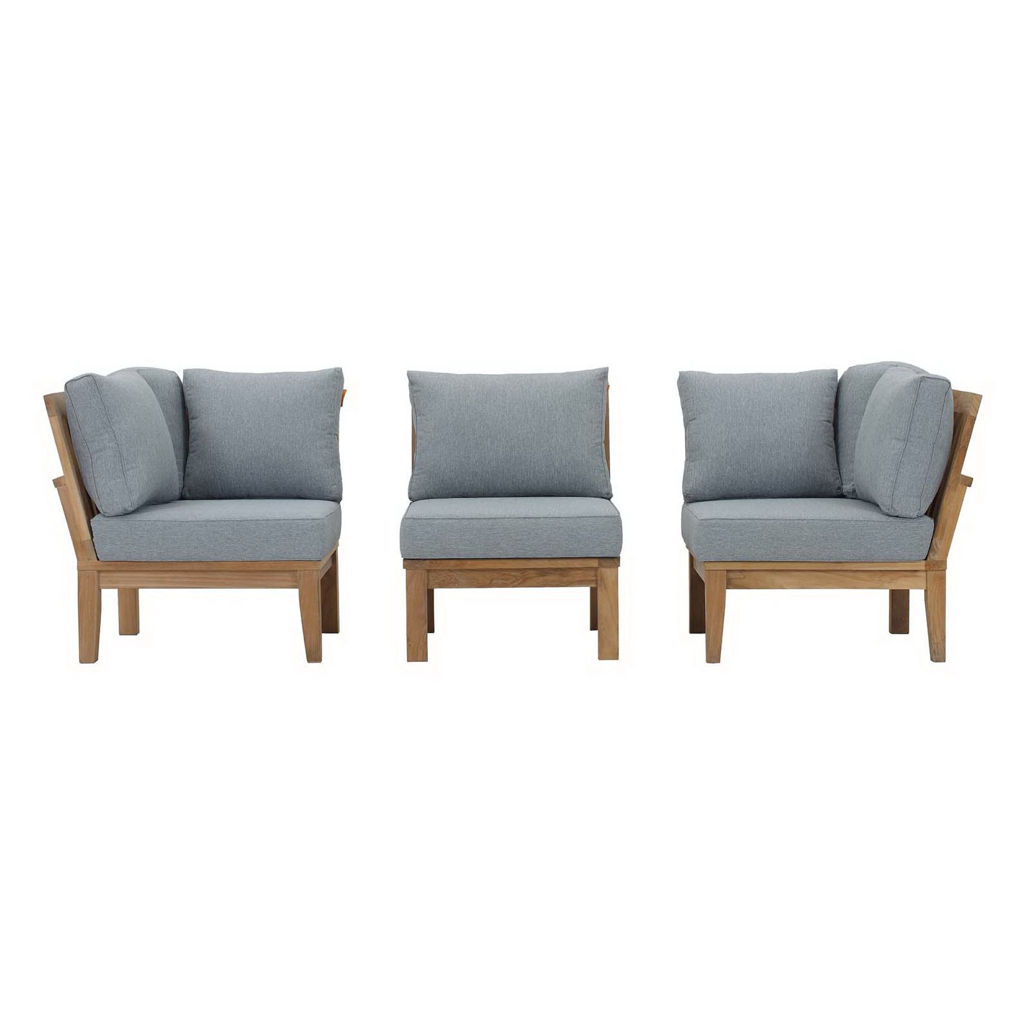 Marina 3 Piece Outdoor Patio Teak Set - Natural Gray (2 Corner Sofas, Sofa)