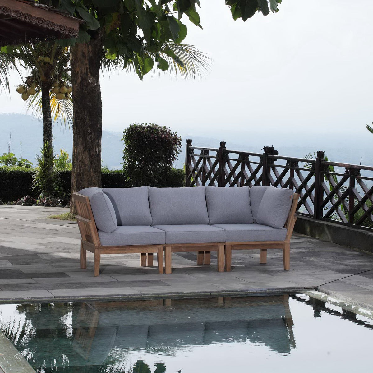 Marina 3 Piece Outdoor Patio Teak Set - Natural Gray (2 Corner Sofas, Sofa)