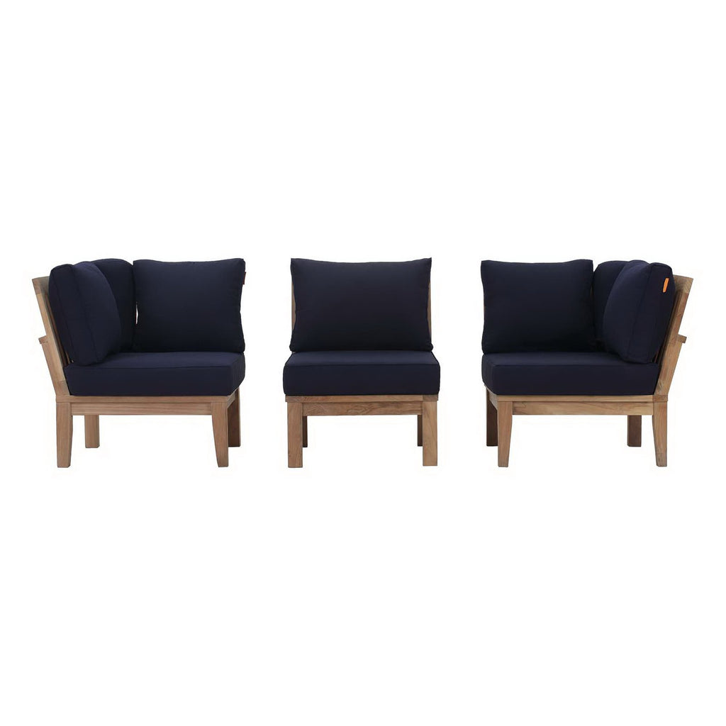 Marina 3 Piece Outdoor Patio Teak Set - Natural Navy (2 Corner Sofas, Sofa)