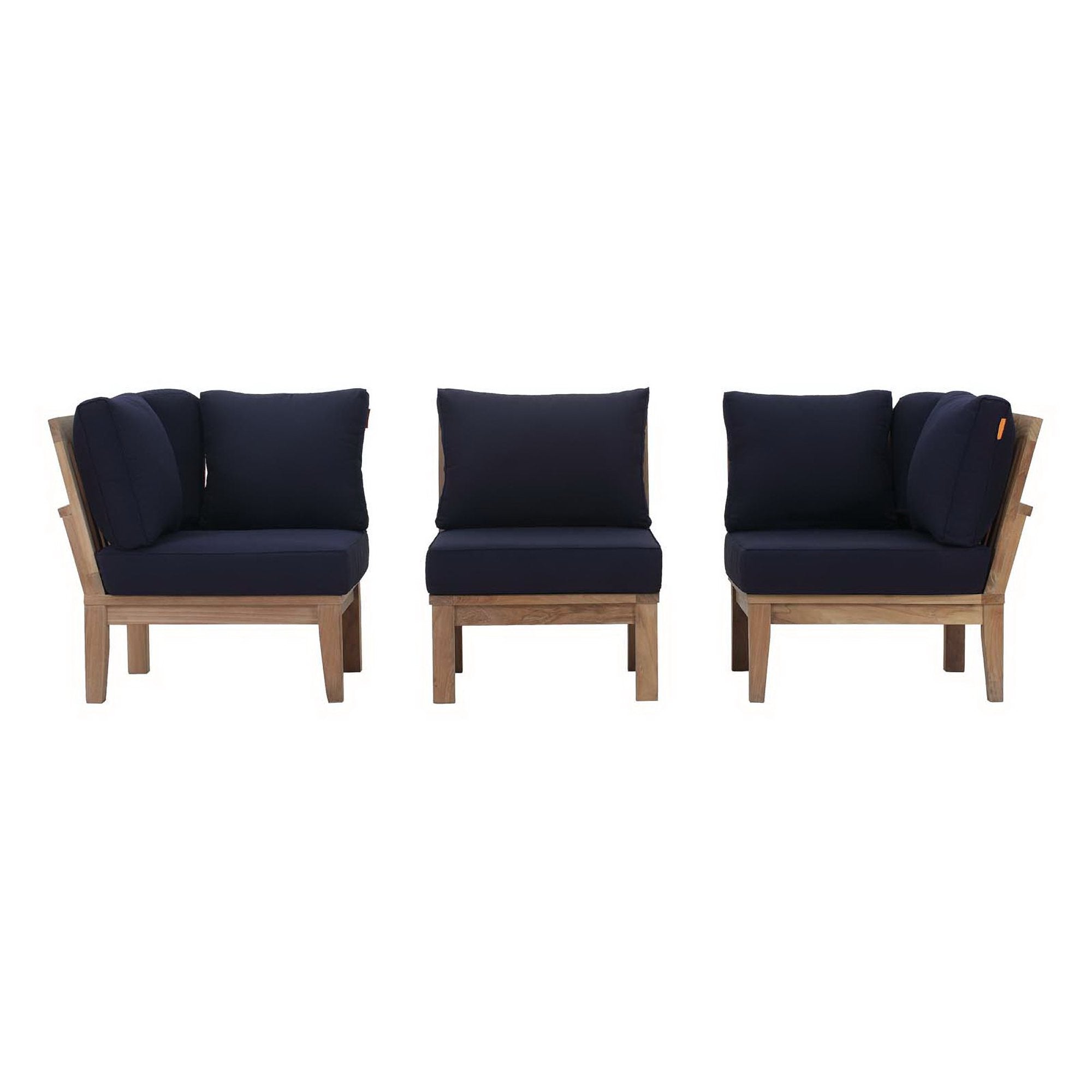 Marina 3 Piece Outdoor Patio Teak Set - Natural Navy (2 Corner Sofas, Sofa)