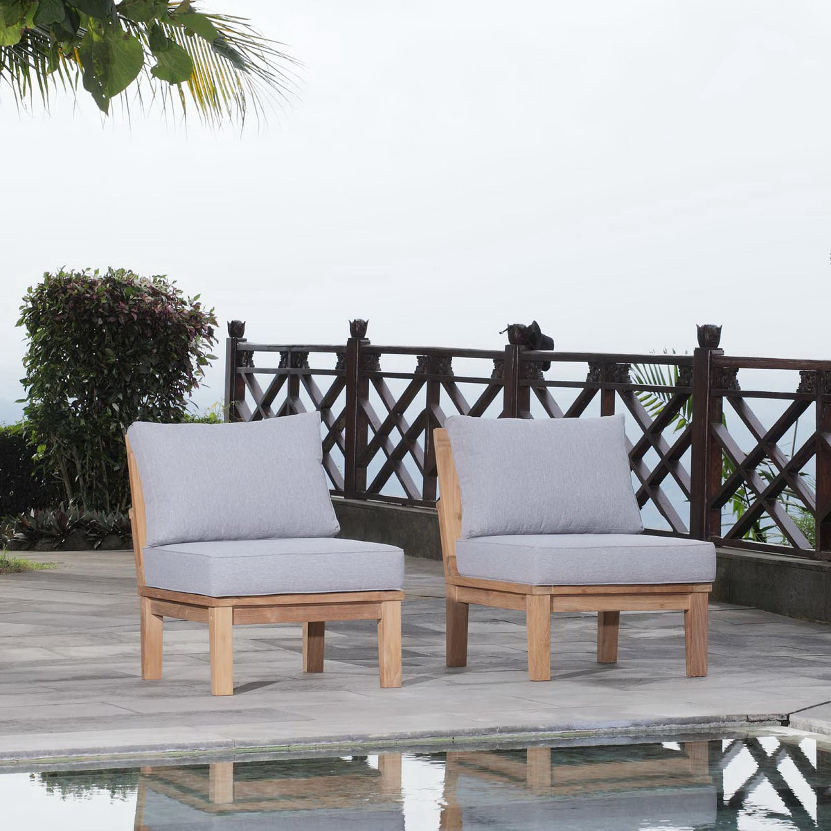 Marina 2 Piece Outdoor Patio Teak Set - Natural Gray (2 Sofas)