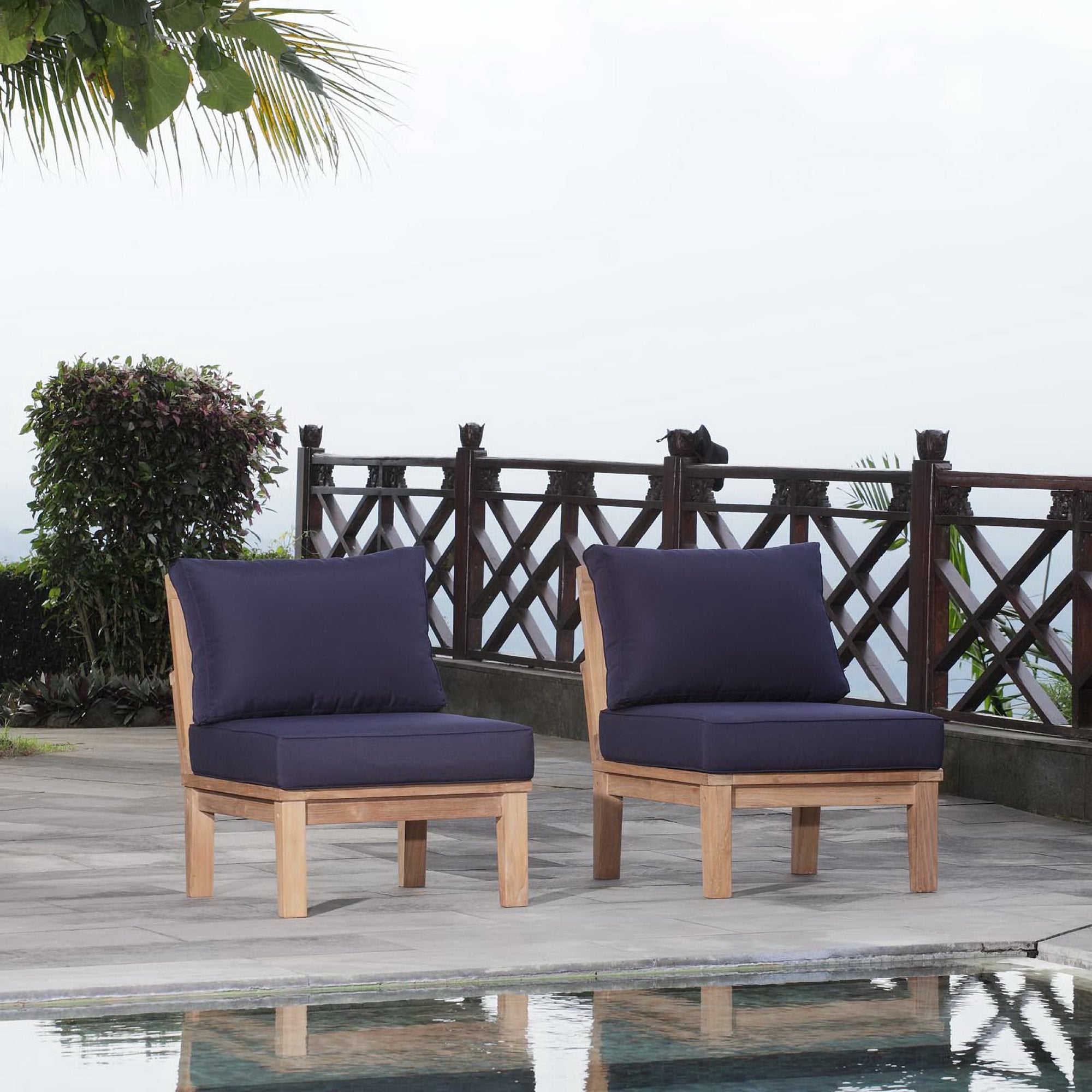 Marina 2 Piece Outdoor Patio Teak Set - Natural Navy (2 Sofas)