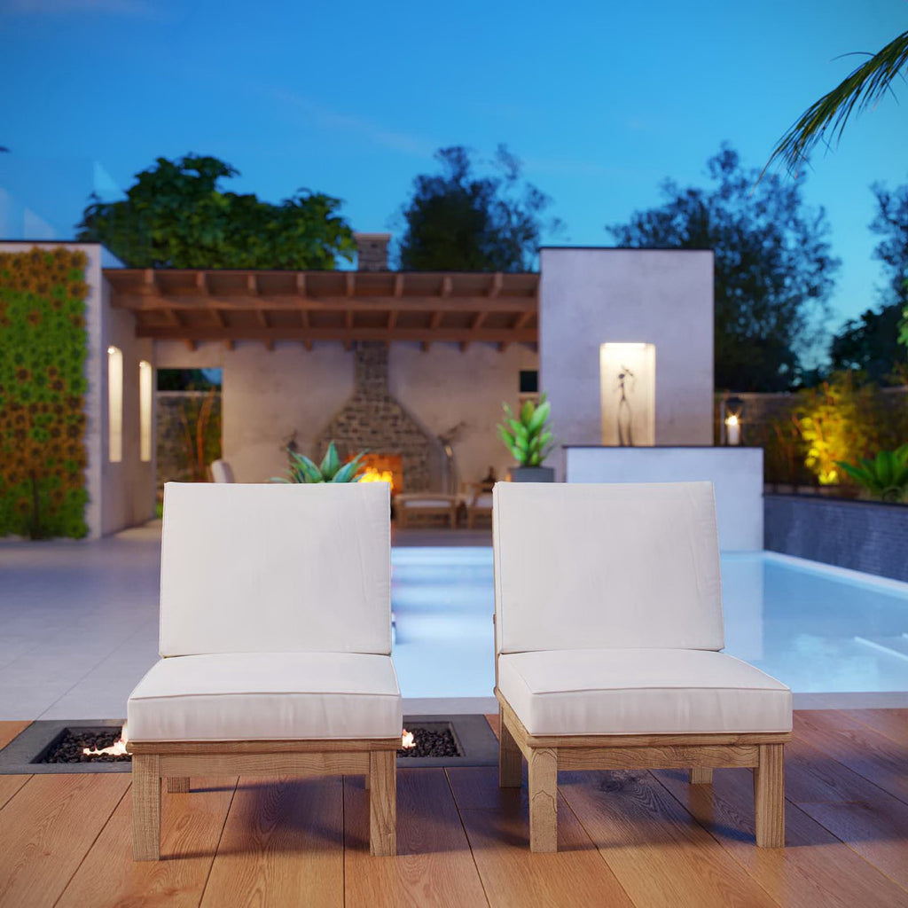 Marina 2 Piece Outdoor Patio Teak Set - Natural White (2 Sofas)