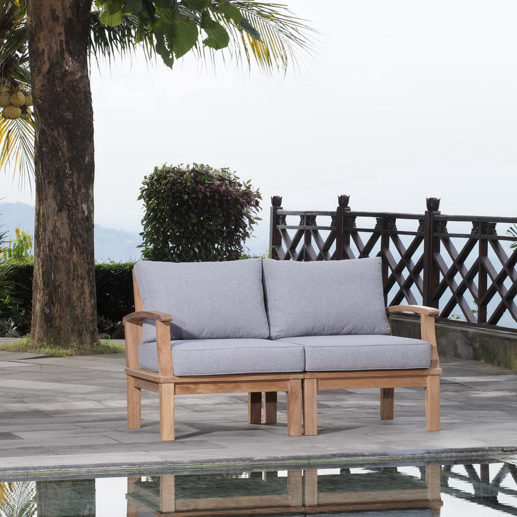 Marina 2 Piece Outdoor Patio Teak Set - Natural Gray (Left-Arm Sofa, Right-Arm Sofa)