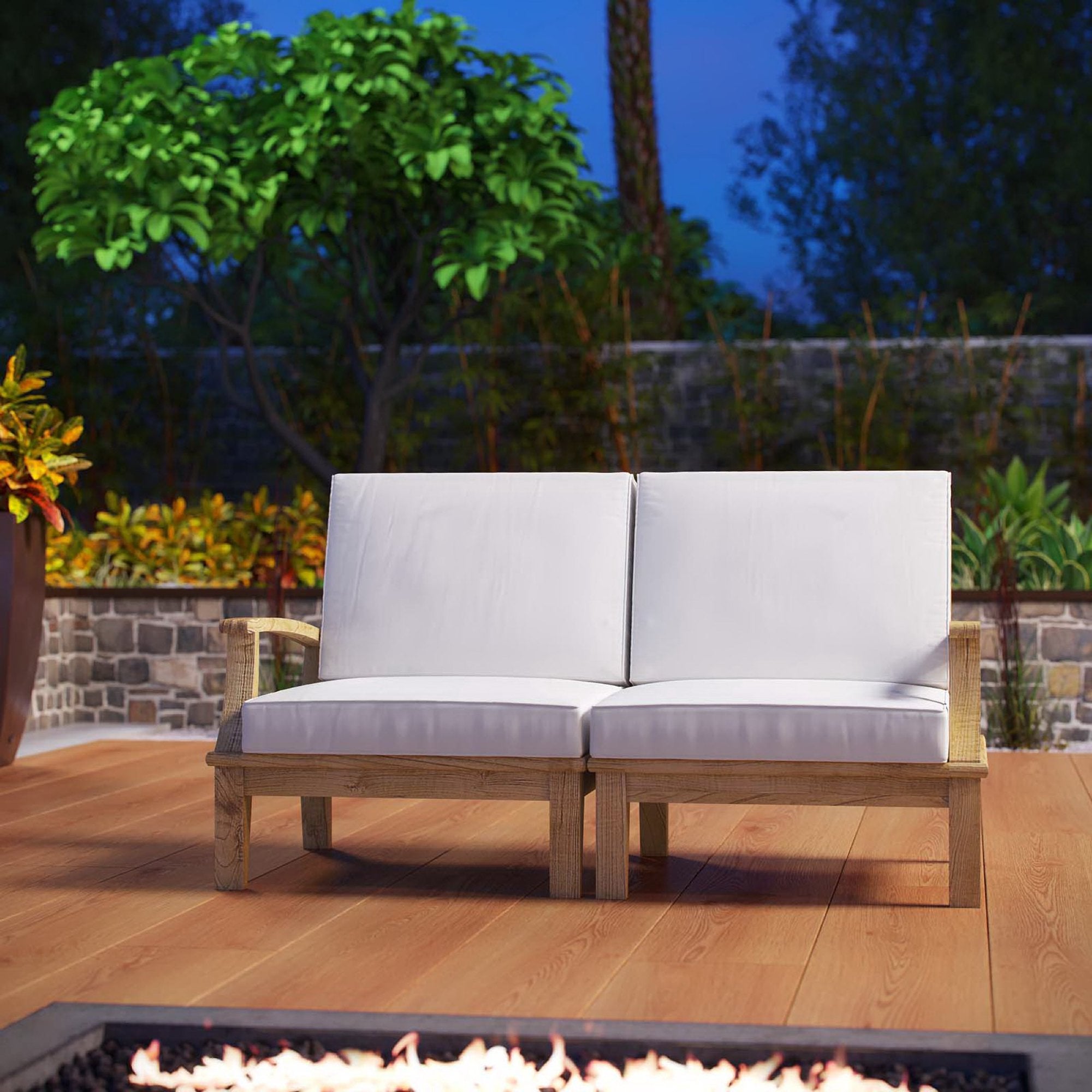 Marina 2 Piece Outdoor Patio Teak Set - Natural White (Left-Arm Sofa, Right-Arm Sofa)